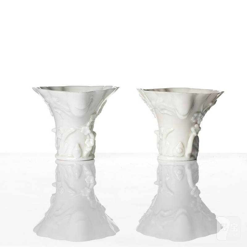 A pair of blanc de chine rhinoceros libation cups, - 图7
